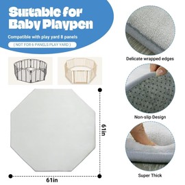 HOMBYS Memory Foam Baby Play Mat Extra Thick for Playpen, 61x61 Portable Octagon Playpen Mat for Kids, Toddler Crawling & Play, Super Soft Velvet with Non-Slip Backing Baby Playpen Mat(Light Grey)