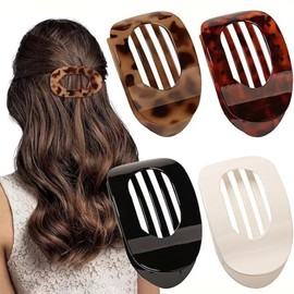 Flat Claw Clip - 4Pcs Flat Hair Clips for Women - Round Flat Claw Clips Strong Hold French Claw Clips for Thick or Thin Hair No Slip Grip Hair Claw Clips for Styling Sectioning & Daily Wear