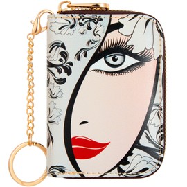 Kaabao Credit Card Holder, RFID Blocking Wallet for Women Small Slim Leather Wallets with Keychain Zipper Business Cards Case (Floral Beautiful Girl)