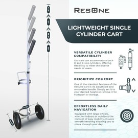 Resone Lightweight Single Oxygen Tank Cart, Adjustable Handle, Durable Powder-Coated Finish, Portable Oxygen Cart with Wheels, Holds 1 Size D Or E Tank Oxygen, Medical Oxygen Tank Transport