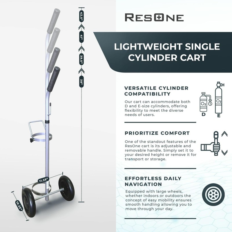 Resone Lightweight Single Oxygen Tank Cart, Adjustable Handle, Durable Powder-Coated