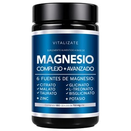 Magnesio Complex 8 Elementos - Potenciado con (Bisglicinato, Citrato, Treonato, Malato y Glicinato de Magnesio y MÁS) - Magnesium Complex con Vitaminas Potasio + Zinc - Complejo (180 capsulas)