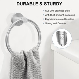 SetSail Towel Holder for Bathroom Wall Silver Towel Ring SUS304 Stainless Steel Hand Towel Holder Heavy Duty Towel Hanger for Bath, Kitchen Drill Hole