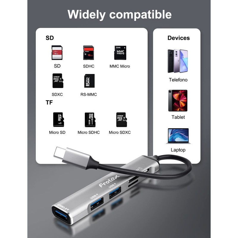 SD Card Reader, Frotox 5 in 1 USB C Adapter