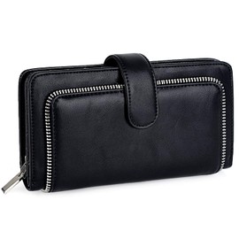 UTO Purses for Women RFID Blocking Ladies Wallet 15 Card Holders Snap Closure PU Leather Black