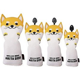 Golf Cover Head Cover Club Set Driver Cover Cover for 440cc 460cc Wood Cover Utility UT Cover 3 Piece Set Waterproof Animal Design (Akita Inu Yellow 4 Pcs)