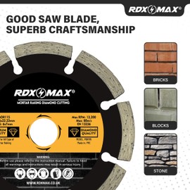 RDXMAX 115mm Diamond Cutting Disc– 6mm Thick High Performance Diamond Coated Disc for Mortar Removal, Brick, Stone Raking & Tiling – Durable & Long-Lasting Mortar Rake Disc- 115 x 6 x 7 x 22.23 mm