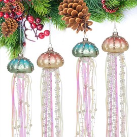 4PCS Glass Pearl Jellyfish Pendant Xmas Tree Hanging Ornaments for Home and Christmas Decorations