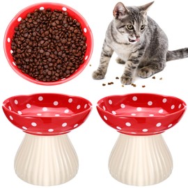 Teenyyou 2 Pcs Elevated Ceramic Cat Bowls Whisker Friendly Raised Cat Food and Water Dishes Wide Feeding Bowls for Flat Faced Kittens Raised Pet Dishes for Easy Feeding (Red)