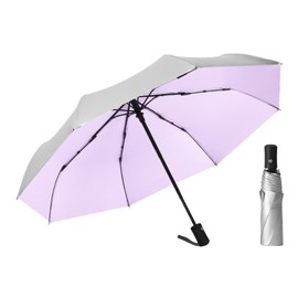 ThreeH Compact Travel Umbrella Automatic Open and Close Silver Coating Layer UV Blocking for Men Women Teenagers, purple