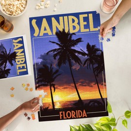 Sanibel, Florida, Palms and Sunset (1000 Piece Puzzle, Challenging Jigsaw Puzzle for Adults, Made in USA)