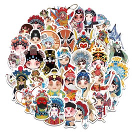 Generic 50Pcs Q-Version Peking Opera Character face Masks and Drama Stickers Suitable for laptops, Guita, Water Bottles, Skateboards, suitcases, car Bumpers, Cute Stickers for Children, and Teenagers