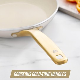 Blue Diamond 12" White Diamond Frying Pan Skillet, Gold-Tone Handle, Induction Suitable, Diamond Infused Ceramic Nonstick, PFAS and PFOA Free, Dishwasher Safe, Oven Safe, White