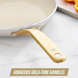 Blue Diamond 12" White Diamond Frying Pan Skillet, Gold-Tone Handle, Induction Suitable, Diamond Infused Ceramic Nonstick, PFAS and PFOA Free, Dishwasher Safe, Oven Safe, White