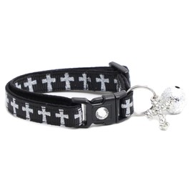 Cross Cat Collar with Charm & Bell | Safety Breakaway Collar | Adjustable Large Size or Kitten Collar (Large(10lbs & Up), Black)