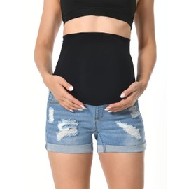 V VOCNI Maternity Denim Shorts Distressed Cuffed Hem Casual Jean Shorts B-Light Blue,Medium