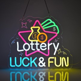 CNBEYOUNG Lottery Luck&Fun Neon Sign, Neon Lights Hanging Wall Art Decoration for Lottery Shops Casino-Themed Bars Game Celebration Home Decor, USB Powered Ultra Bright Dimmable,14.96×12.6inches