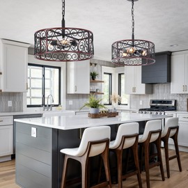 REDSTAR 3-Light Chandelier Black, 17.7" Farmhouse Chandelier Lighting Fixture Ceiling Pendant Light, E26 Base, Adjustable Height Metal Caged for Entryway, Foyer, Kitchen, Dining Room, A352