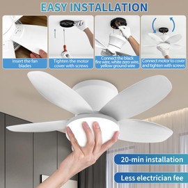 Yoobao Modern Ceiling Fans with Lights and Remote, 6 Speeds & 3 Colors, Easy to Install, 25.6 inch DC Reversible Ceiling Fan Light for Summer Winter, Super Quiet for Bedroom Kitchen Office Patio