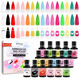 QUEVINA 16 Colors Airbrush Gel Nail Polish Set – Safe, Odorless Formula for Stunning Baby Boomer Nail Art – No Dilution Needed, Long-Lasting & Vibrant Shades 16X15ml