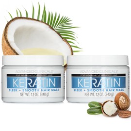 Advanced Clinicals Keratin Hair Mask Treatment, 12 Fl Oz (2-Pack), For Color Treated Hair, Detoxifying + Fortifying Repair Conditioner with Shea Butter, Helps Strengthen Broken Hair