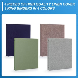 Chuangdi 4 Pcs 3 Ring Binder with Linen Cover 1.25 inch Durable Round Rings Binder for 8.5 x 11 Inch Paper Letter Size for School Office and Home, 4 Colors