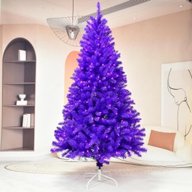 SWEET SHINE 6.5ft Pre-lit Artificial Purple Christmas Tree with 300 LED Purple UL Listed String Lights (Purple Tree Purple Lights)