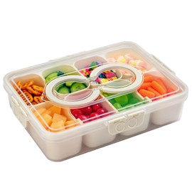 Snackle Box Container,Divided Serving Tray with Lid and Handle,Dishwasher Safe Snack Box Charcuterie Container,8-Compartment Snack Container,Fruit Platter Veggie Tray Snack Organizer for Party Picnic