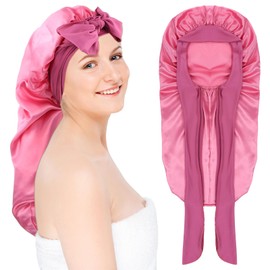 YUXIANLB Long Bonnet Satin Hair Silk Bonnet, Tie Band Bonnet for Sleeping,Satin Hair Silky Bonnet for Women, Sleep Cap for Braids Curly Hair, Double Layer Silky Sleep Cap, Elastic Hair Sleeping Cap