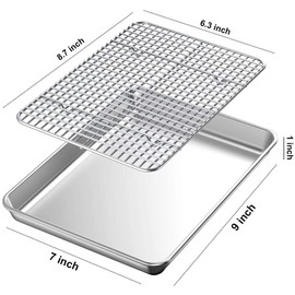 Umiten Baking Sheet & Rack Set [2 Sheet + 2 Rack], Stainless Steel Cookie Pan with Cooling Rack, Checkered Baking Sheet with Rack, Oven Safe Baking, Non Toxic, Heavy Duty, Easy Clean (9 x 7 x 1 inch)
