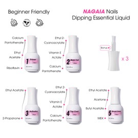 NAGAIA Premuim Nail Dipping System, Dip Essential Liquid Set, All In One Dip Liquid Kit, Home & Salon Nail Dipping Manicure, Air Dry Dip Powder System, Salon Acrylic Nail Alternative, 3 Replaced Brush