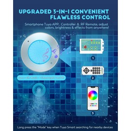 10" Smart LED Pool Light, 12V DC Pool Spa Lights for Inground Pools, 16 Million Colors with Controller | APP | Remote, Music Dynamic & Timed Light Switching, Fits 10” Niches ＆ Wall-Mount, 50 Ft
