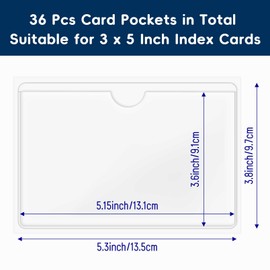 Jauisus 36 Pcs Adhesive Index Card Pockets with Top Open, Self Adhesive Label Holders for 3" x 5" Index Card, Clear Adhesive Pockets for Storage Bins, Note Cards, Lockers, Library (3.74 x 5.3 Inches)