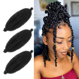3 Packs 12 Inch Soft Twist Hair for Afro Marley Locs, Black Pre-Separated Spring Twist Hair for Locs Crochet Hair for Curly Marley Braiding Hair Extensions for Women