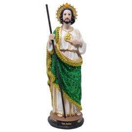 Saint Jude Statue (San Judas Tadeo) - 12-Inch Resin Catholic Home Decor, Bright Green Dress, Multicolor Religious Figure for Prayer, Indoor/Outdoor Use, Regalo Cristiano by MRCJ Sales