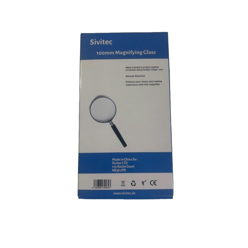 Sivitec Large Metal 100mm Magnifying Glass Magnification 3X Hand held