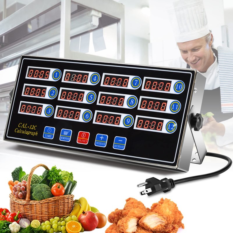 Commercial 12 Channel Kitchen Timer Digital Restaurant Timers Professional LED