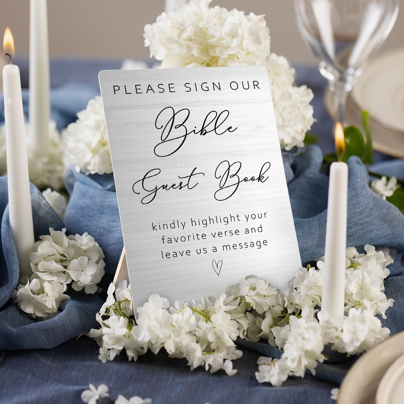 RUNMESS Bible Guest Book Wedding Wooden Sign Stand, 5x7inches, Wedding