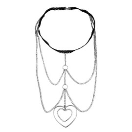 CABODYALS Heart Layered Body Chain Shape Platinum Alloy Tassel Punk Boho Lace Stretch Leg Chains Multilayer Hollow Metal Silver Elastic Thigh Chain for Female Body Jewelry Accessories Beach Bikini