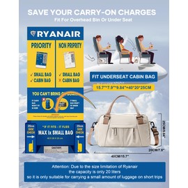 for Ryanair Airlines Underseat Cabin Bag 40X20X25 Weekend Overnight Bags for Women Carry on Bag Holdall Travel Duffel Bag Sport Duffel Bag with Wet Bag Gym Tote Bag Mum Hospital Bag,J1-Beige Brown