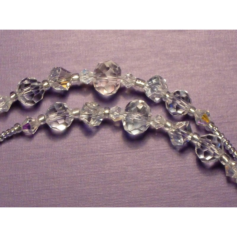 Eyeglass Chain Clear Crystal Faceted with RING "Mary" Glass 28