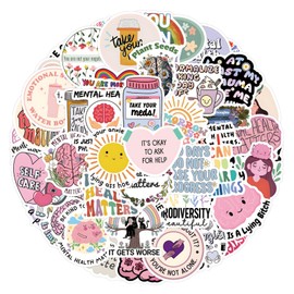 55Pcs Cute Mental Health Awareness Stickers for Kids Teens Adults Waterproof Mental Health Matters Stickers for Water Bottle Laptop Journal Notebook Therapist Decor Party Supplies