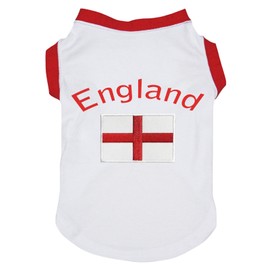 Petitebelle England & Flag Puppy Dog Shirt (White, Small)