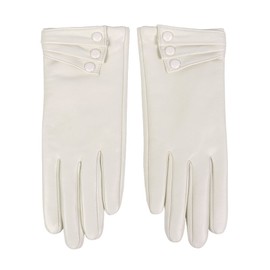 Nappaglo Nappa Leather Gloves Warm Lining Winter Button Decoration Imported Leather Lambskin Gloves for Women (S, White)