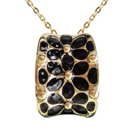 Navachi 18k Gold Plated Square Rainbow Black Enamel Az6093p Pendant Necklace 16"+2"