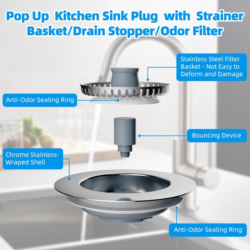 Hibbent Kitchen Sink Plug,Kitchen Sink Strainer and Stopper Combo,with 2