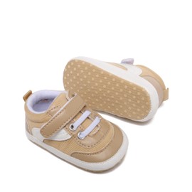 Baby Boys Girls Leather PRE-Walking Sneakers Toddler Anti-Slip Rubber Sole Infant Lightweight First Step Shoes (0121/Khaki, Infant, 12 Months, Age Range, US Footwear Size System, 18 Months, Medium)