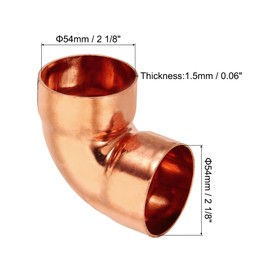 PATIKIL 2 1/8" ID 1.5mm Thick Elbow Copper Fitting, 1pc 99.9% Pure Copper Pipe Fitting 90 Degree Short Radius Tube Connector Sweat Solder for HVAC Refrigeration System