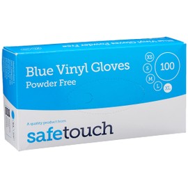 SafeTouch 11211-XL Powder Free Blue Vinyl Gloves - Box of 100 - Extra Large,Blue