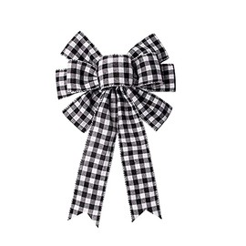 Black White Buffalo Plaid Bow Christmas Wreath Holiday DIY Crafts Ribbon Bowknot Ornaments for Christmas Tree Topper Wedding Party Decorations, 10x15.7 in